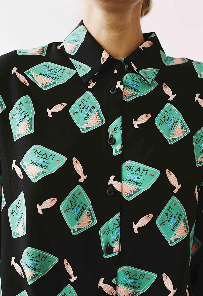 Me&B - Oversized shirt in regular length - green & black 