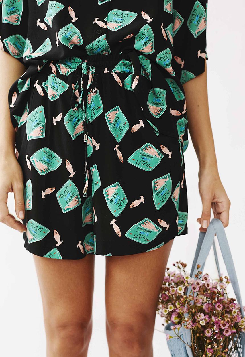 Me&B - Drawstring elasticated summer short - sardine print