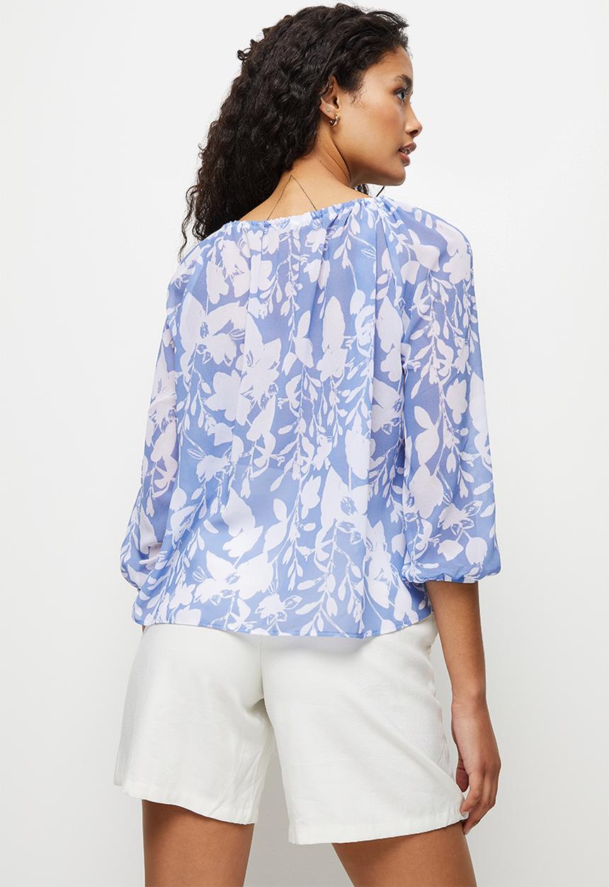 MILLA - Volume keyhole blouse - water colour tropical 