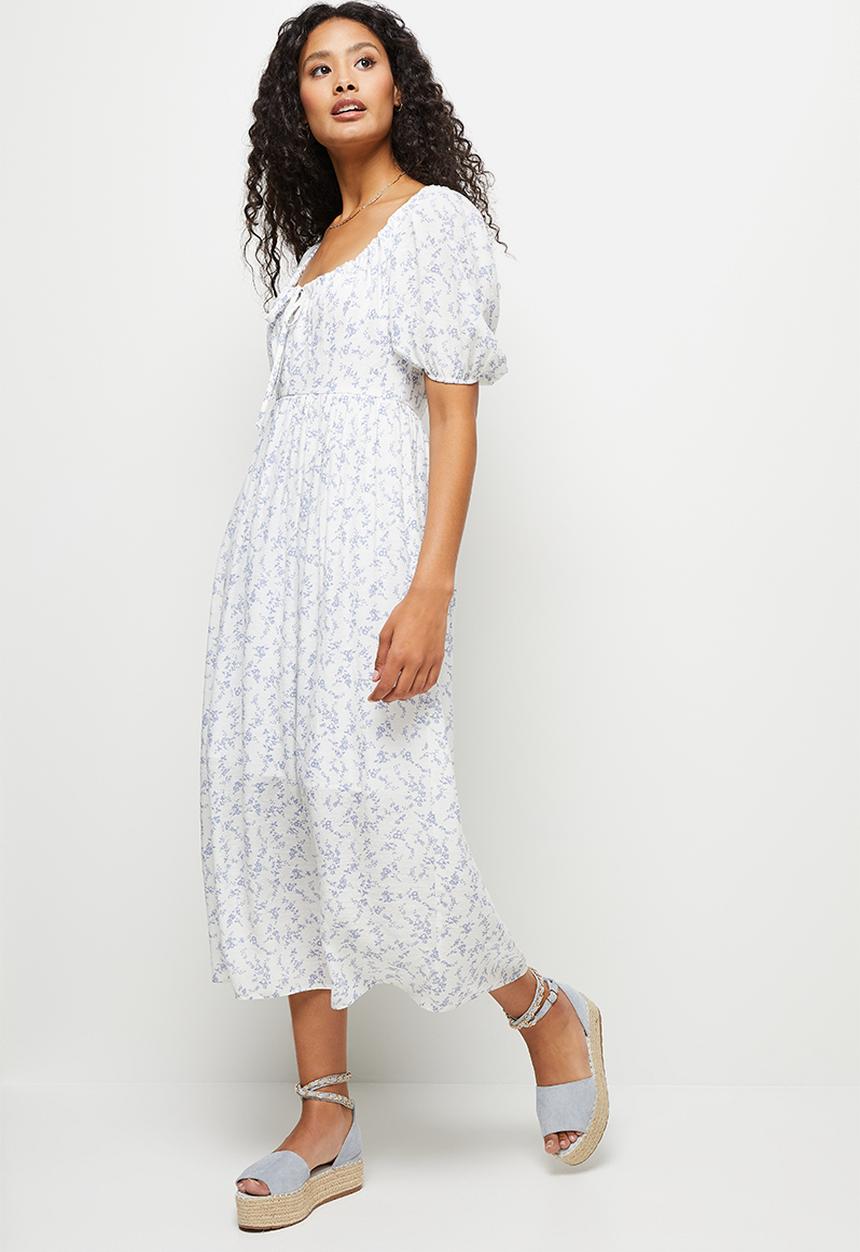 MILLA - Empire puff slv midi dress - blue floral 