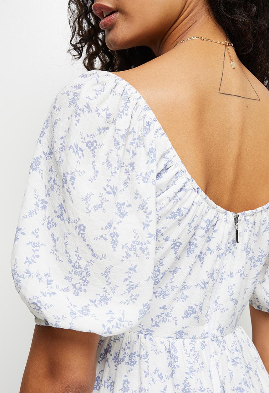 MILLA - Empire puff slv midi dress - blue floral 