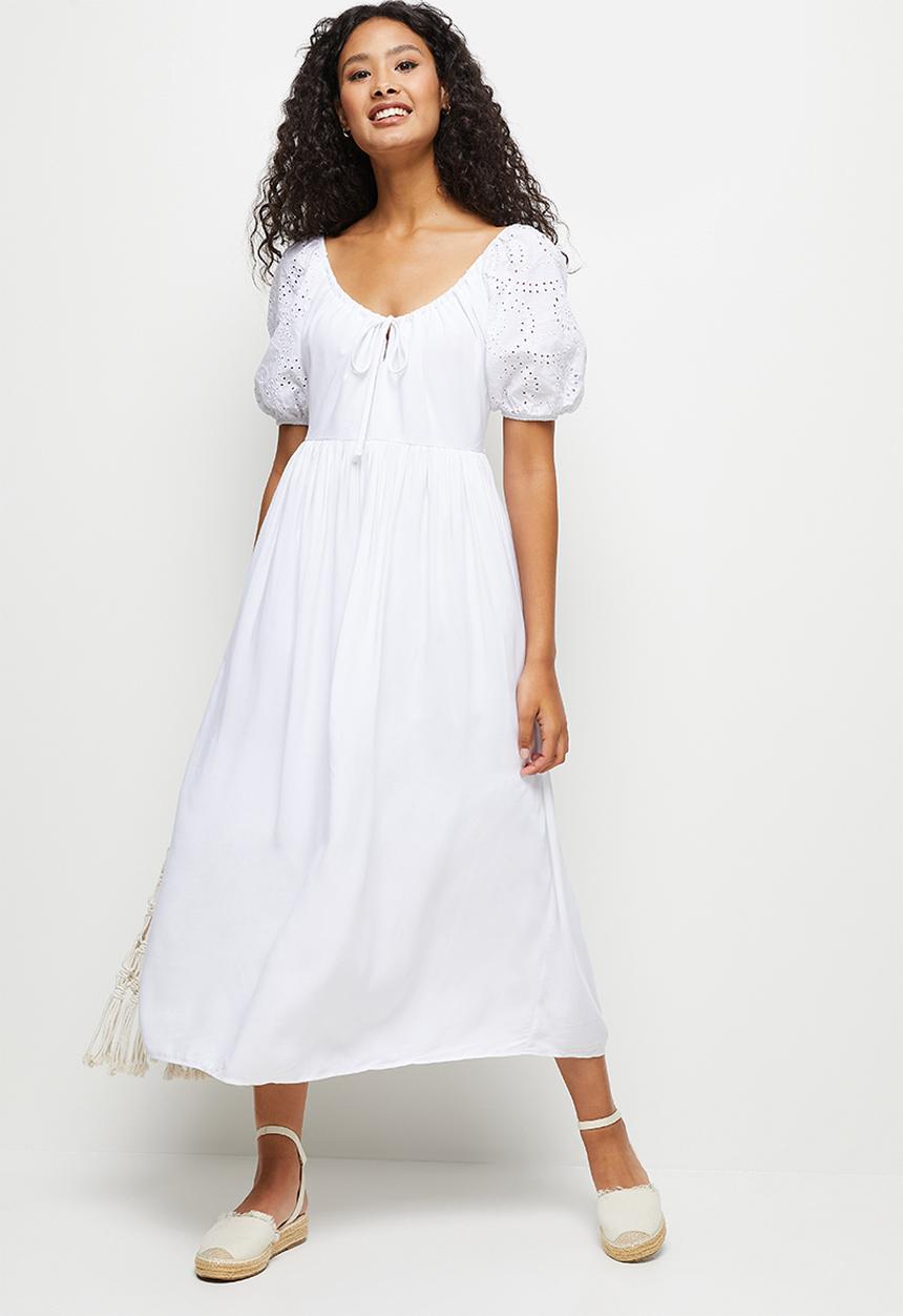MILLA - Empire puff slv midi dress - white 