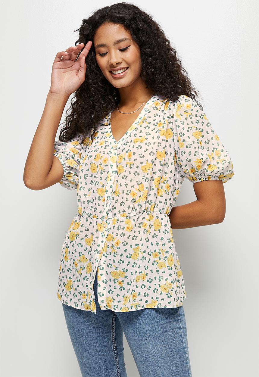 edit - Puffed sleeve peplum blouses - multi 