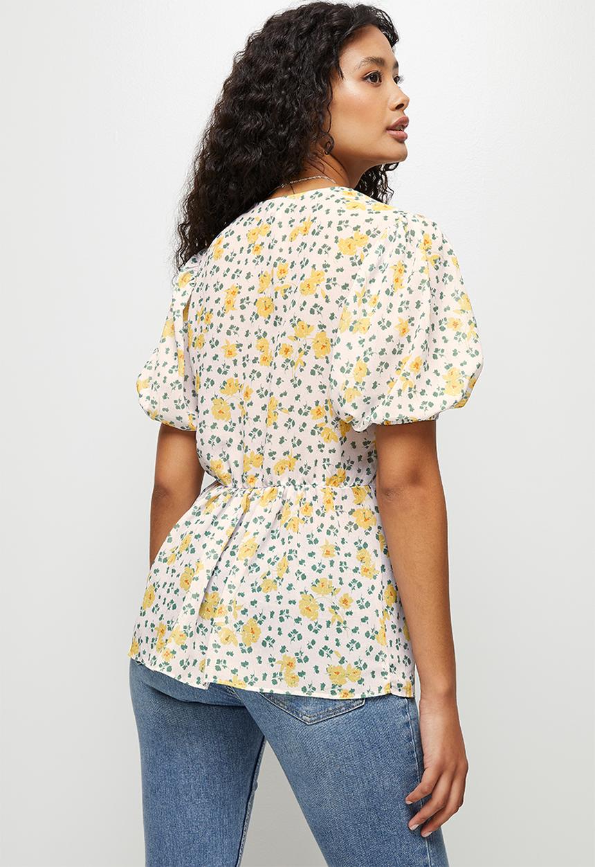 edit - Puffed sleeve peplum blouses - multi 