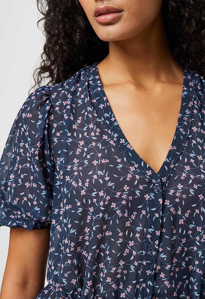 edit - Puffed sleeve peplum blouses - navy