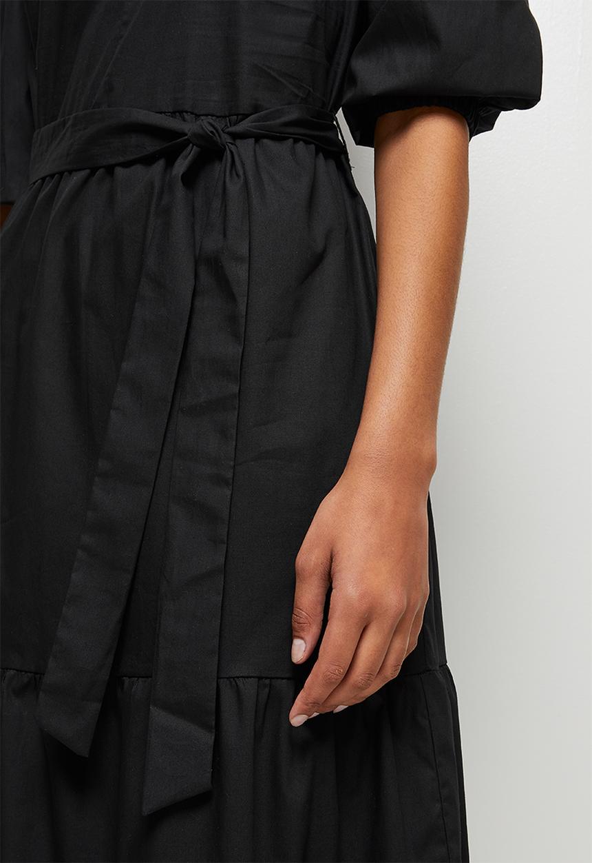 edit - 3/4 Sleeve collar tiered shirt dress - black