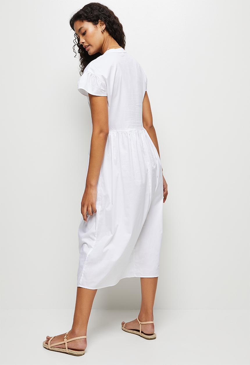 edit - Poplin flutter sleeve midi - white