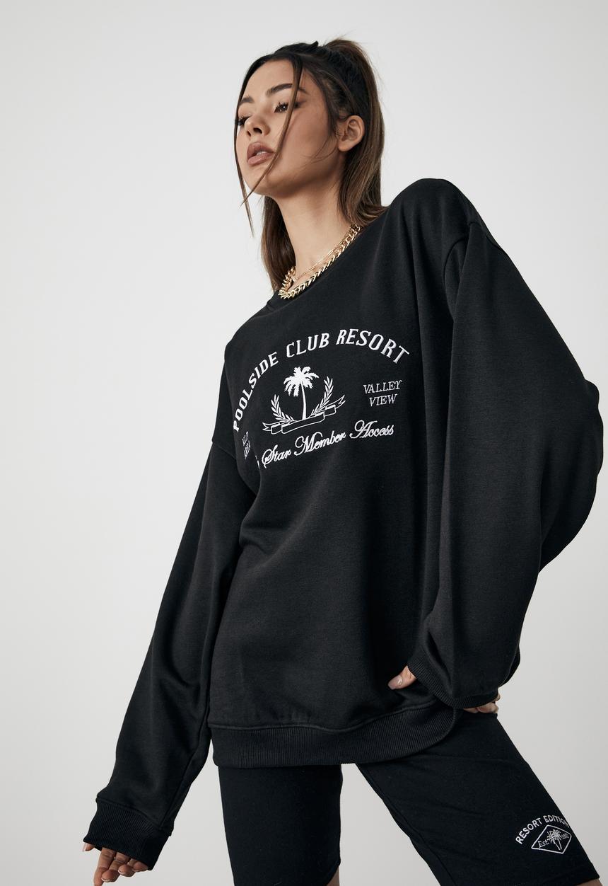 Factorie - Oversized graphic crew - black