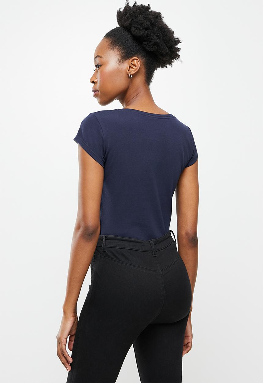 SISSY BOY - Basic round neck fitted top with cap sleeves and bling logo -navy 