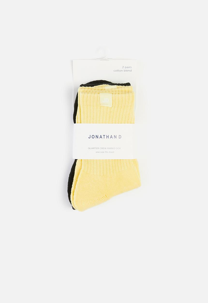 Jonathan D - Ribbed quarter crew 2 pack socks - black & yellow 