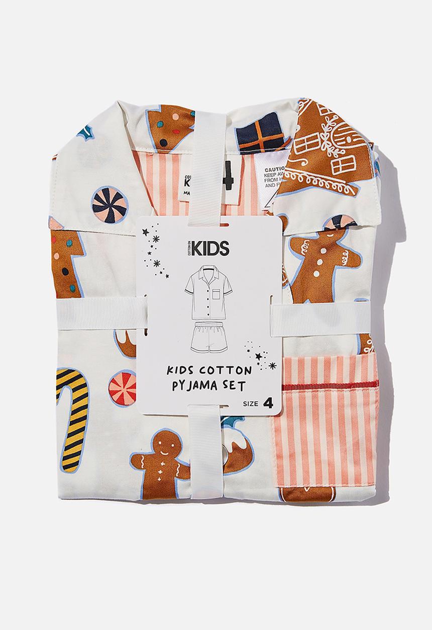 Cotton On - Riley kids unisex short sleeve pyjama set  - gingerbread xmas/vanilla