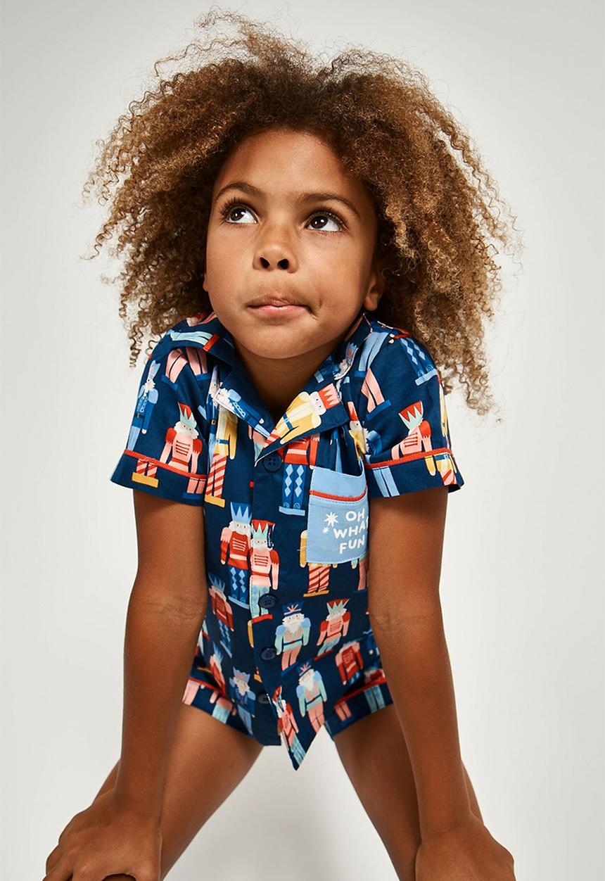 Cotton On - Riley kids unisex short sleeve pyjama set  - nutcracker xmas/indigo