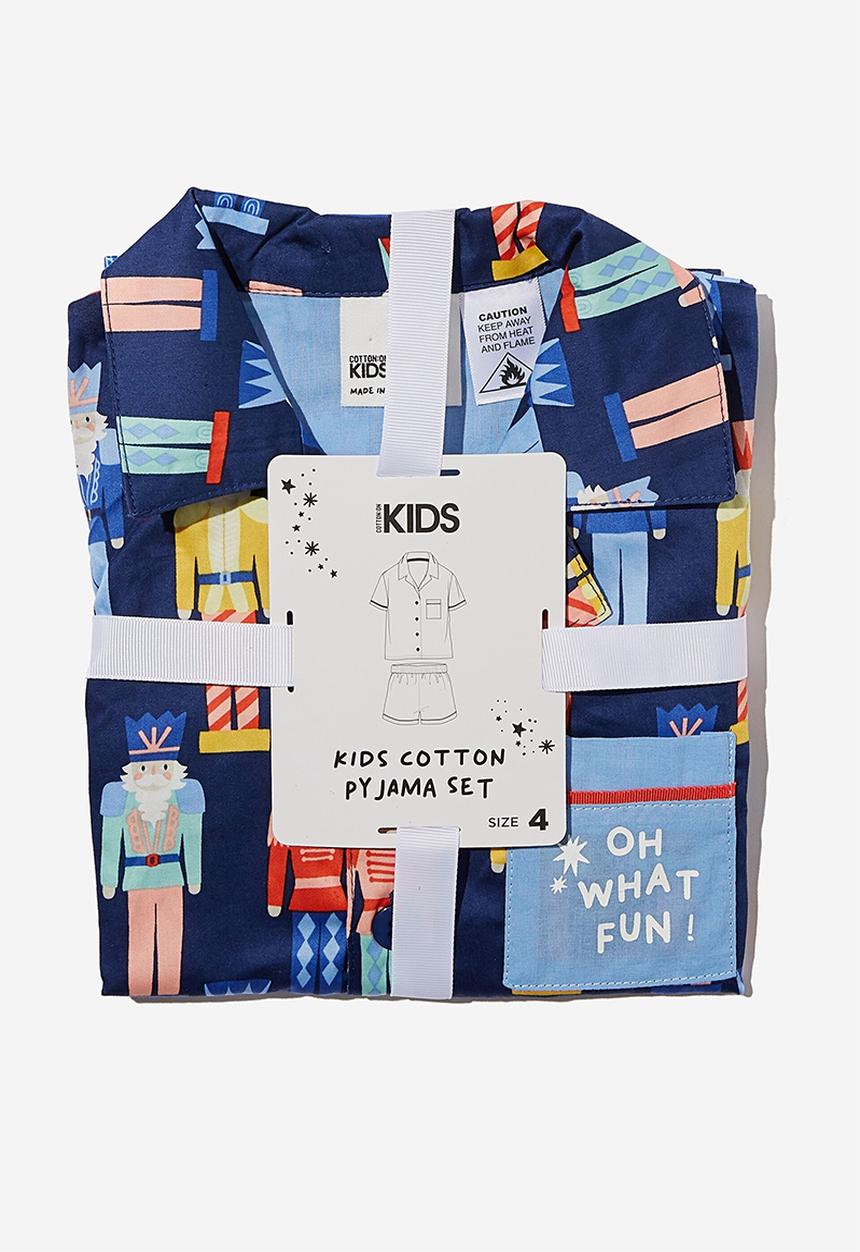 Cotton On - Riley kids unisex short sleeve pyjama set  - nutcracker xmas/indigo