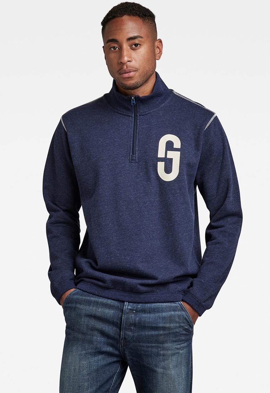 G-STAR - Gs logo half zip r sw - sartho blue htr