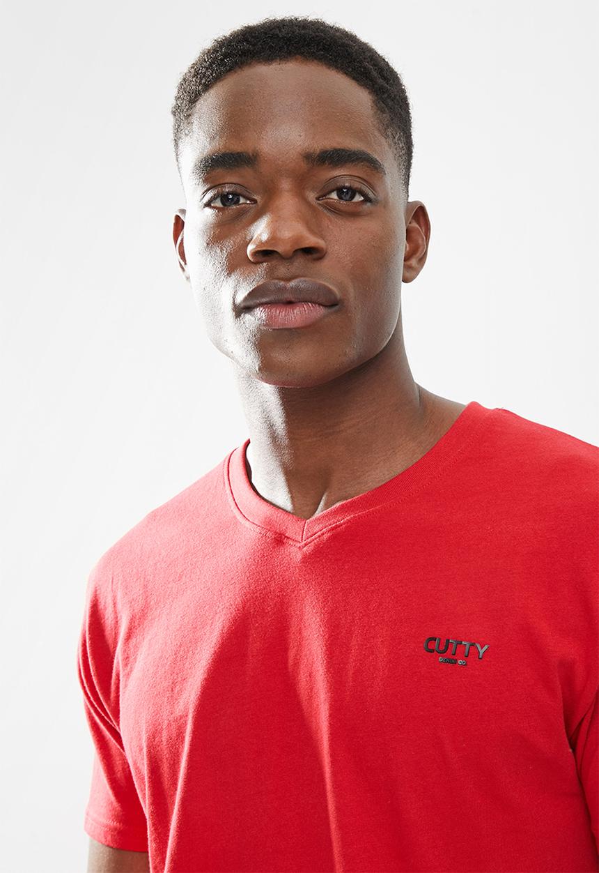 Cutty - Rich regular fit v-neck tee - red