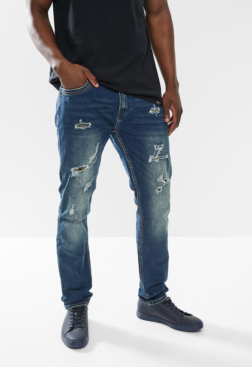 Cutty - Electron rip & repair slim fit jeans - indigo