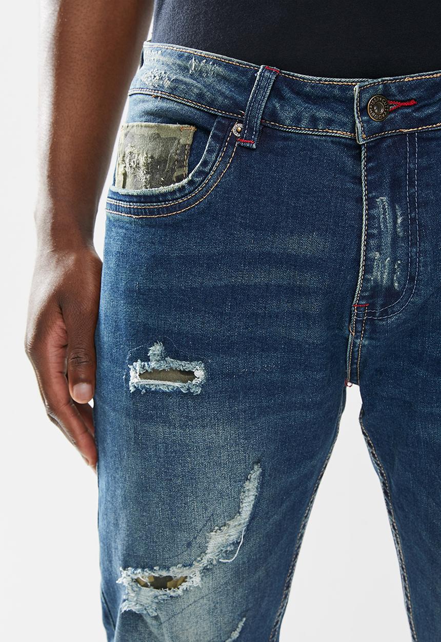 Cutty - Electron rip & repair slim fit jeans - indigo