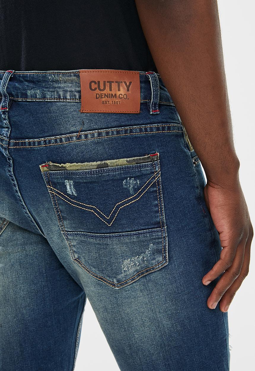 Cutty - Electron rip & repair slim fit jeans - indigo