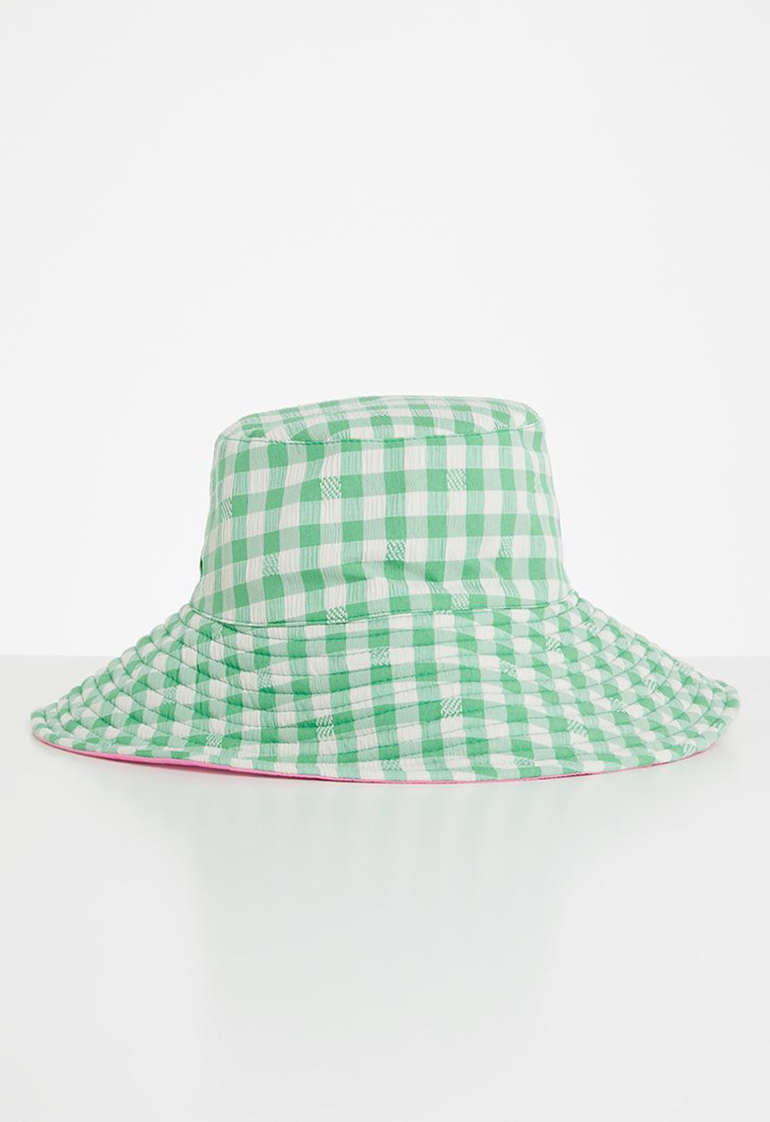 Me&B - Reversible sun hat with long ties - green & pink 