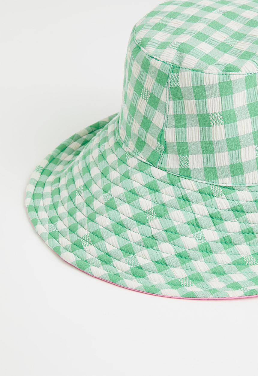 Me&B - Reversible sun hat with long ties - green & pink 