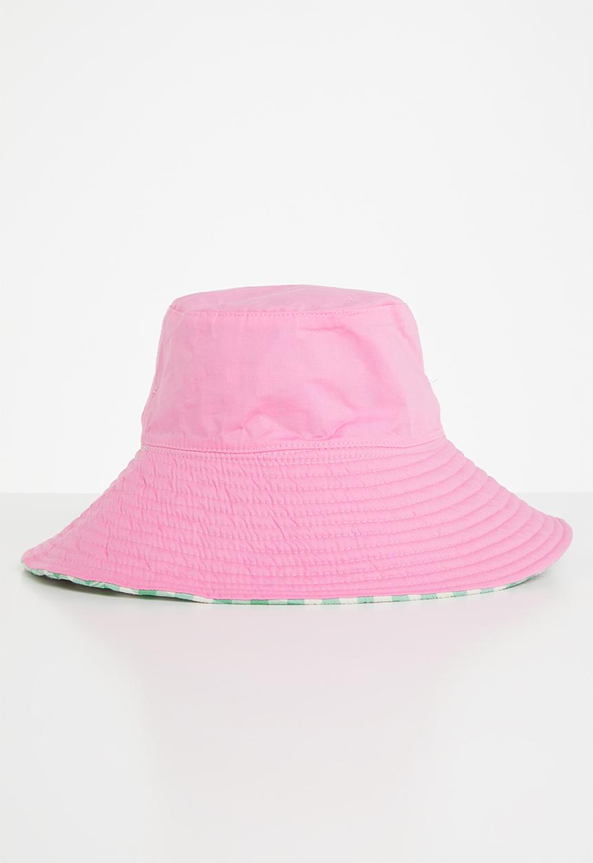 Me&B - Reversible sun hat with long ties - green & pink 