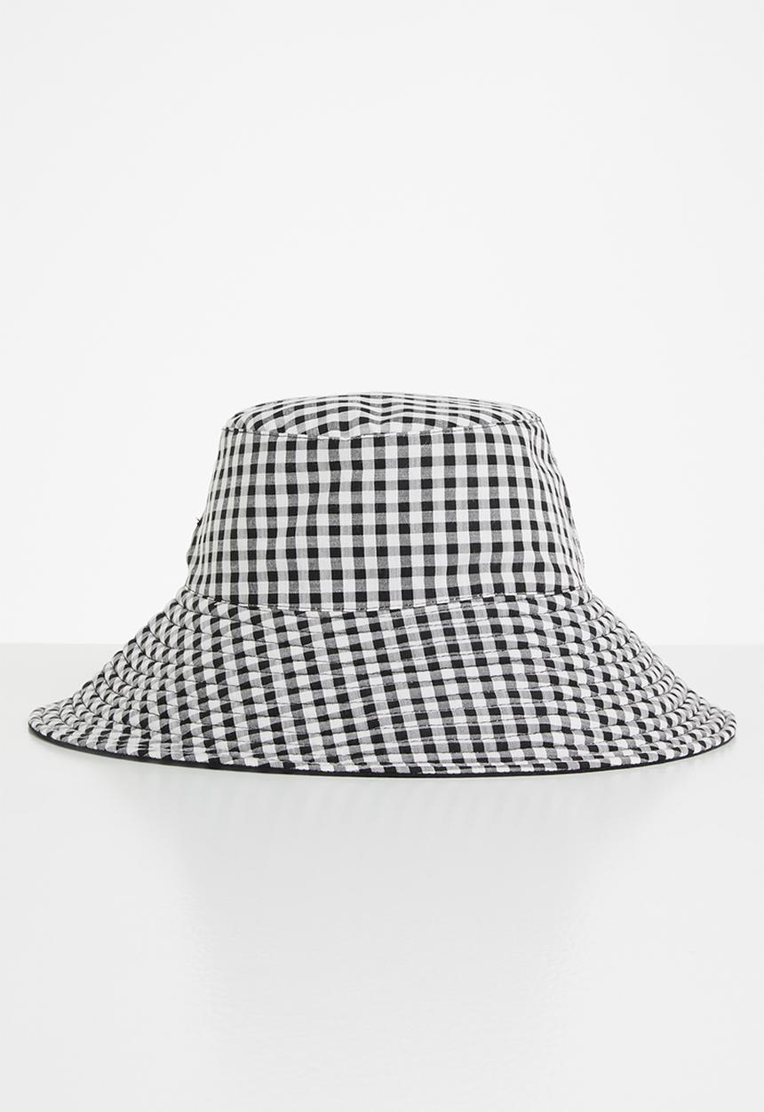 Me&B - Reversable sun hat with long ties - black/white gingham