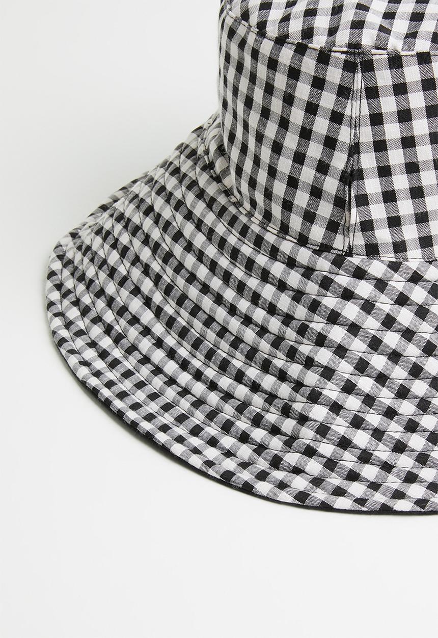 Me&B - Reversable sun hat with long ties - black/white gingham
