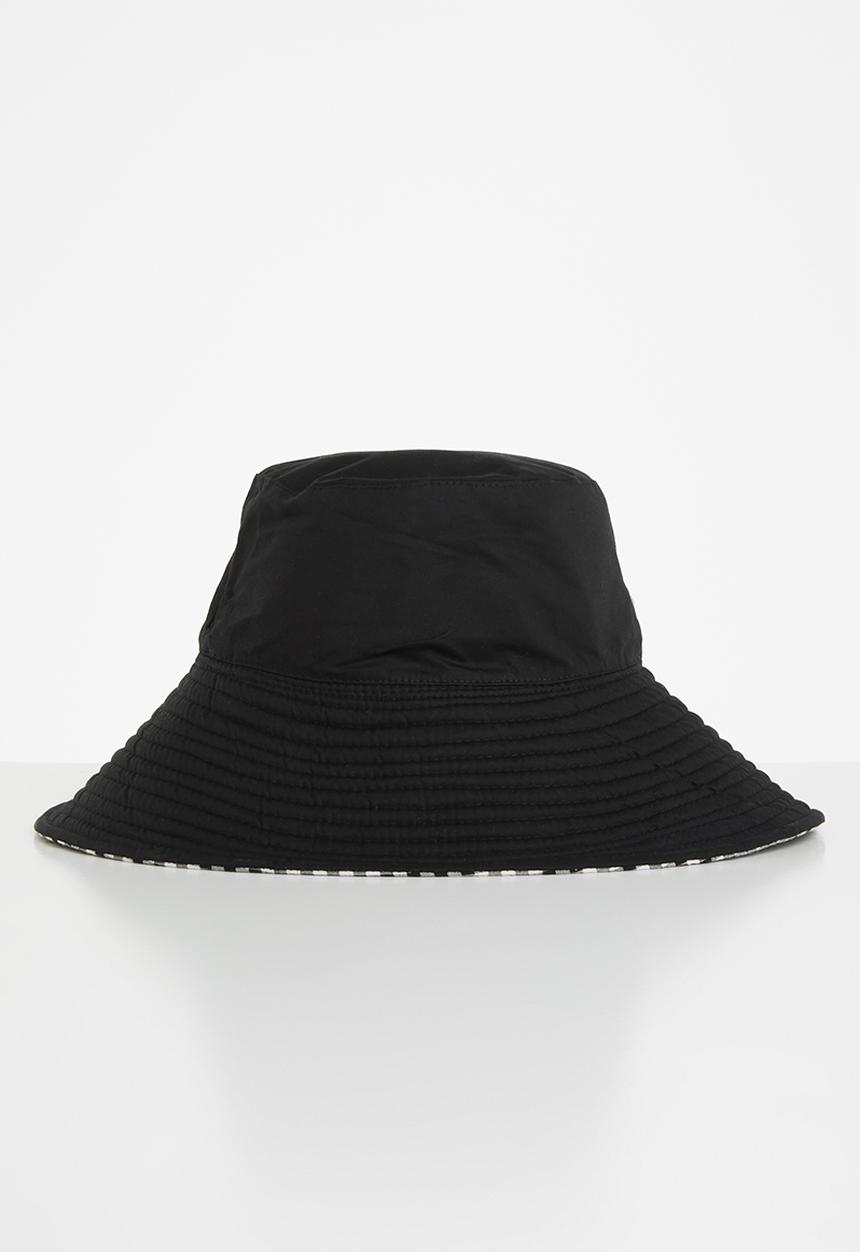 Me&B - Reversable sun hat with long ties - black/white gingham