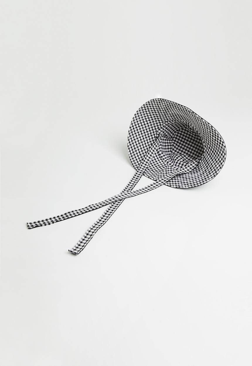 Me&B - Reversable sun hat with long ties - black/white gingham