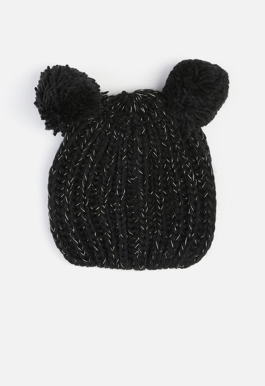 MINOTI - Girls 2 pack pom pom hats - pink & black 