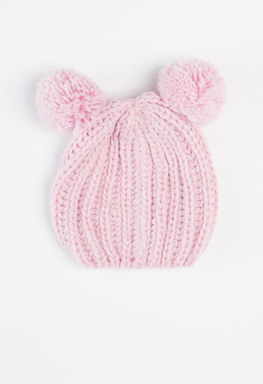 MINOTI - Girls 2 pack pom pom hats - pink & black 