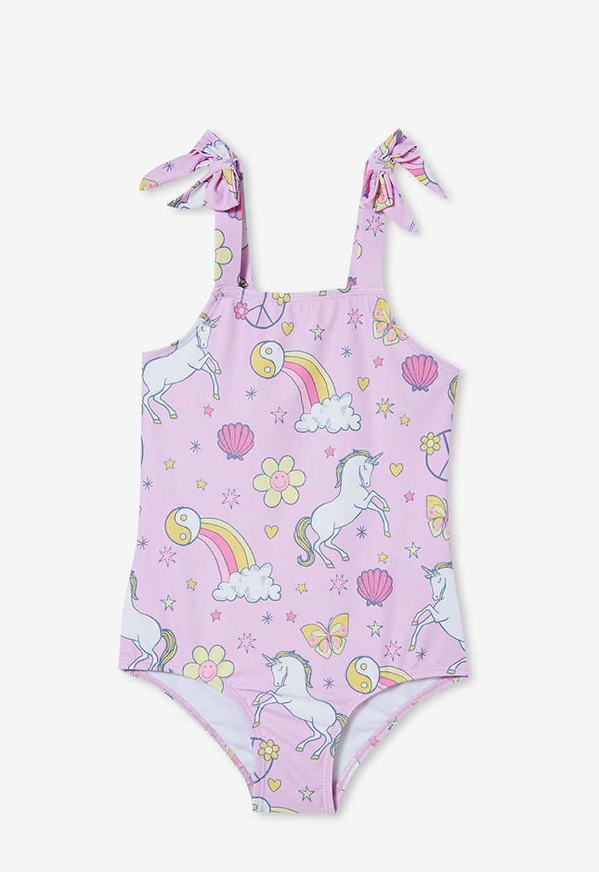 Cotton On - Rae tie one piece - pale violet/unicorn print