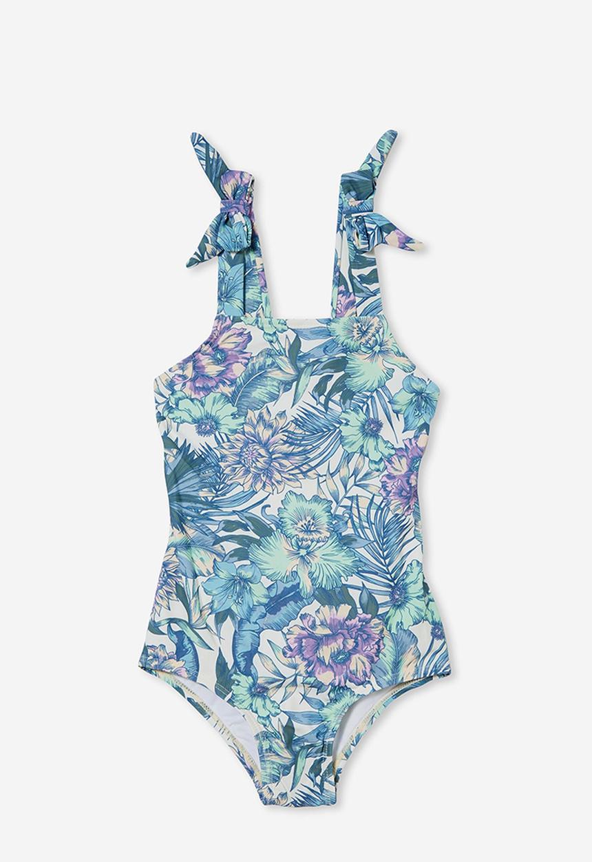 Cotton On - Rae tie one piece - dark vanilla/tropical forest