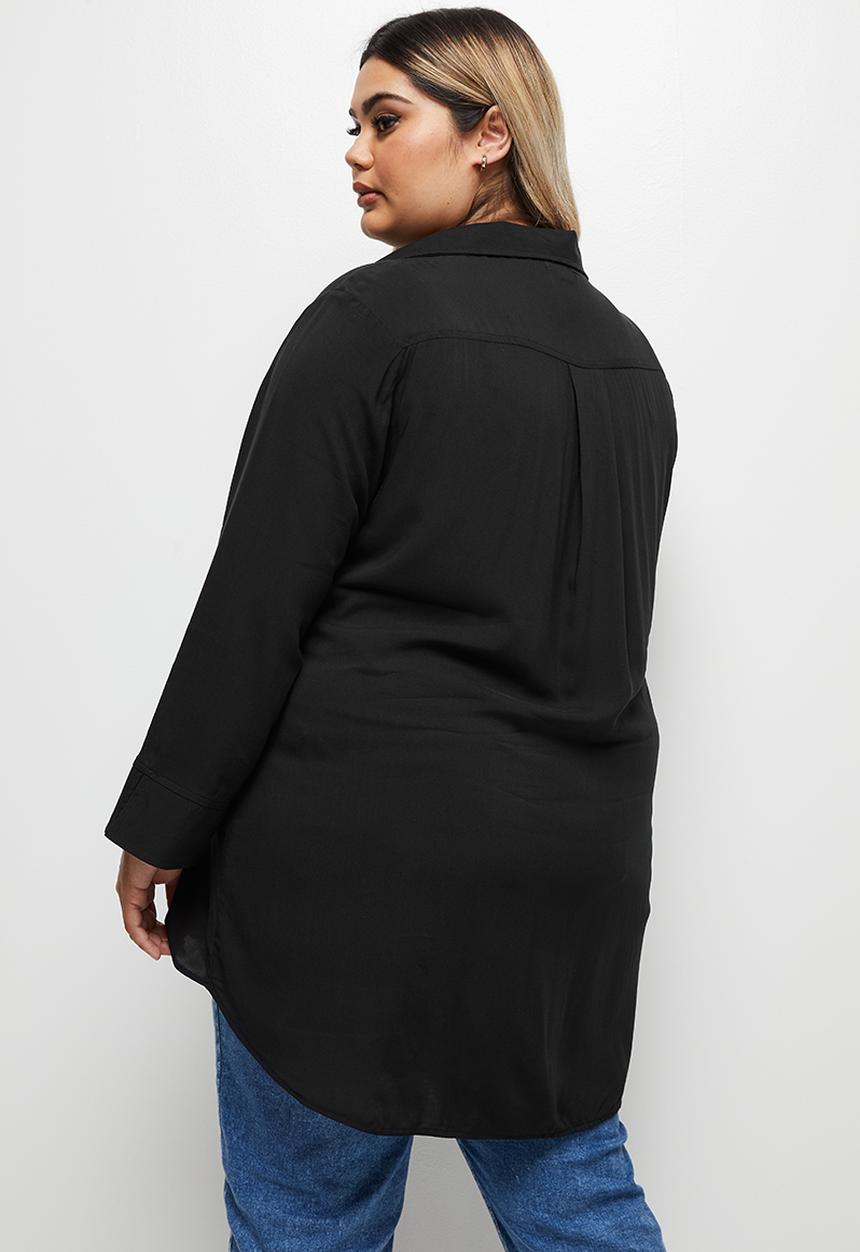 edit Plus - Longline collar shirt - black