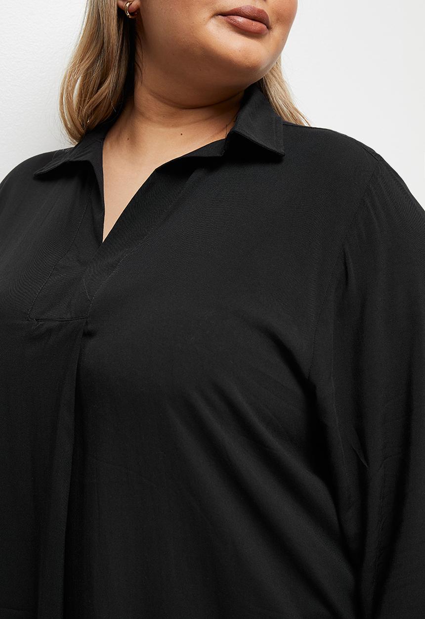 edit Plus - Longline collar shirt - black