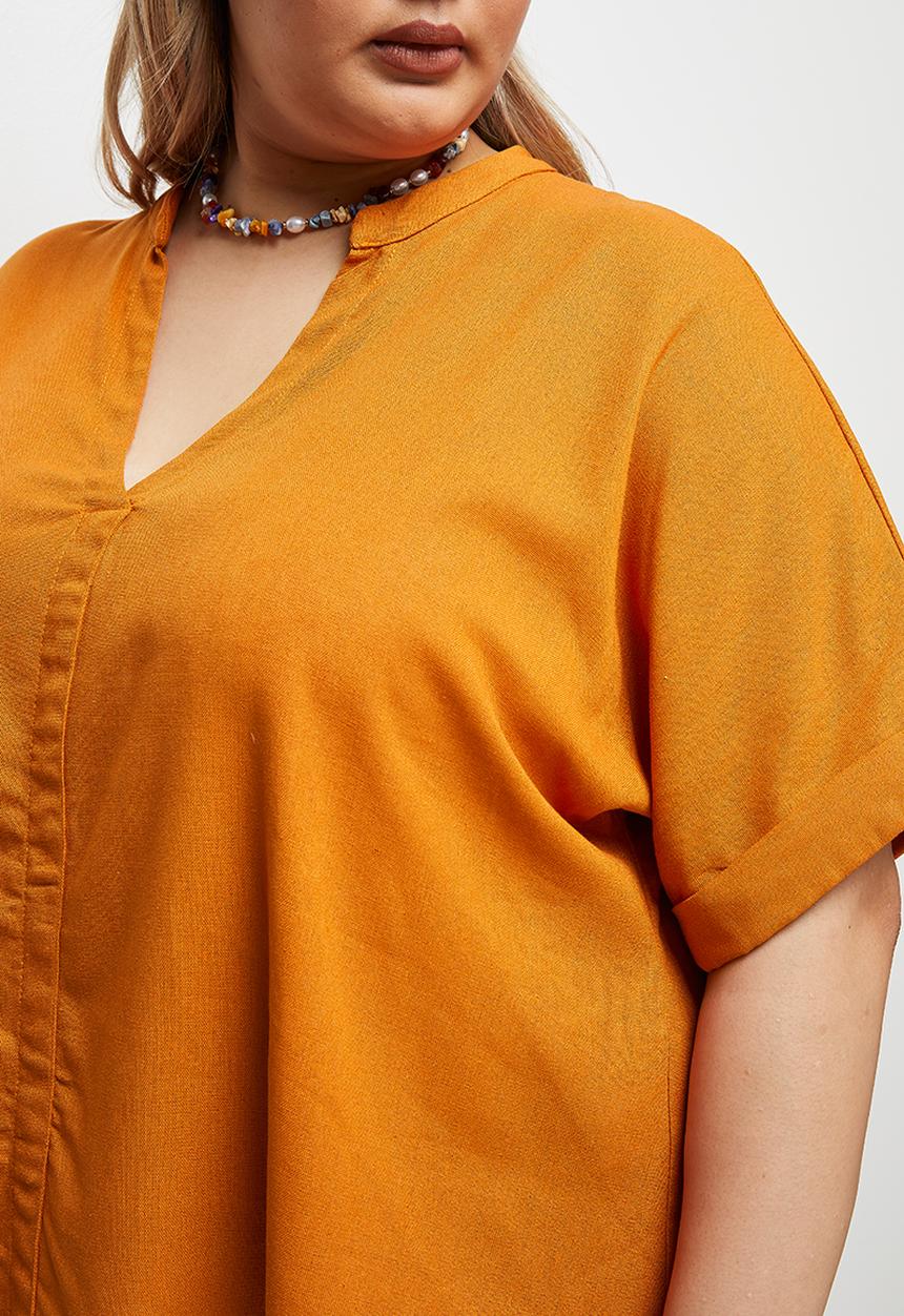 edit Plus - Linen blend boxy blouse - copper