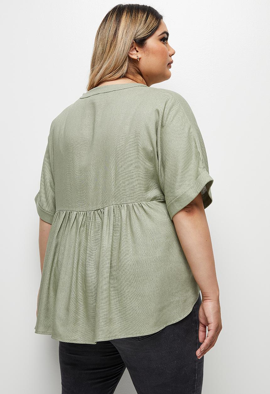 edit Plus - Linen blend boxy blouse - khaki