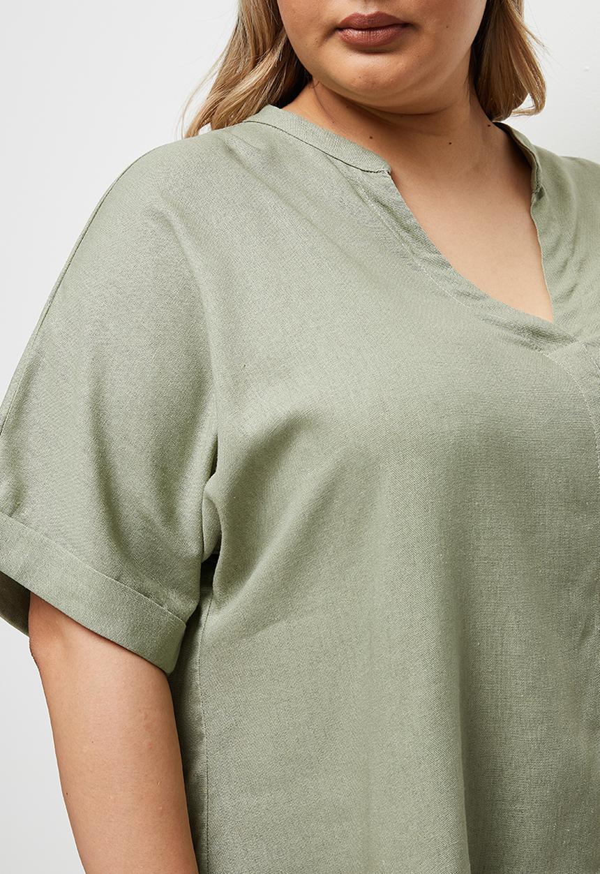 edit Plus - Linen blend boxy blouse - khaki