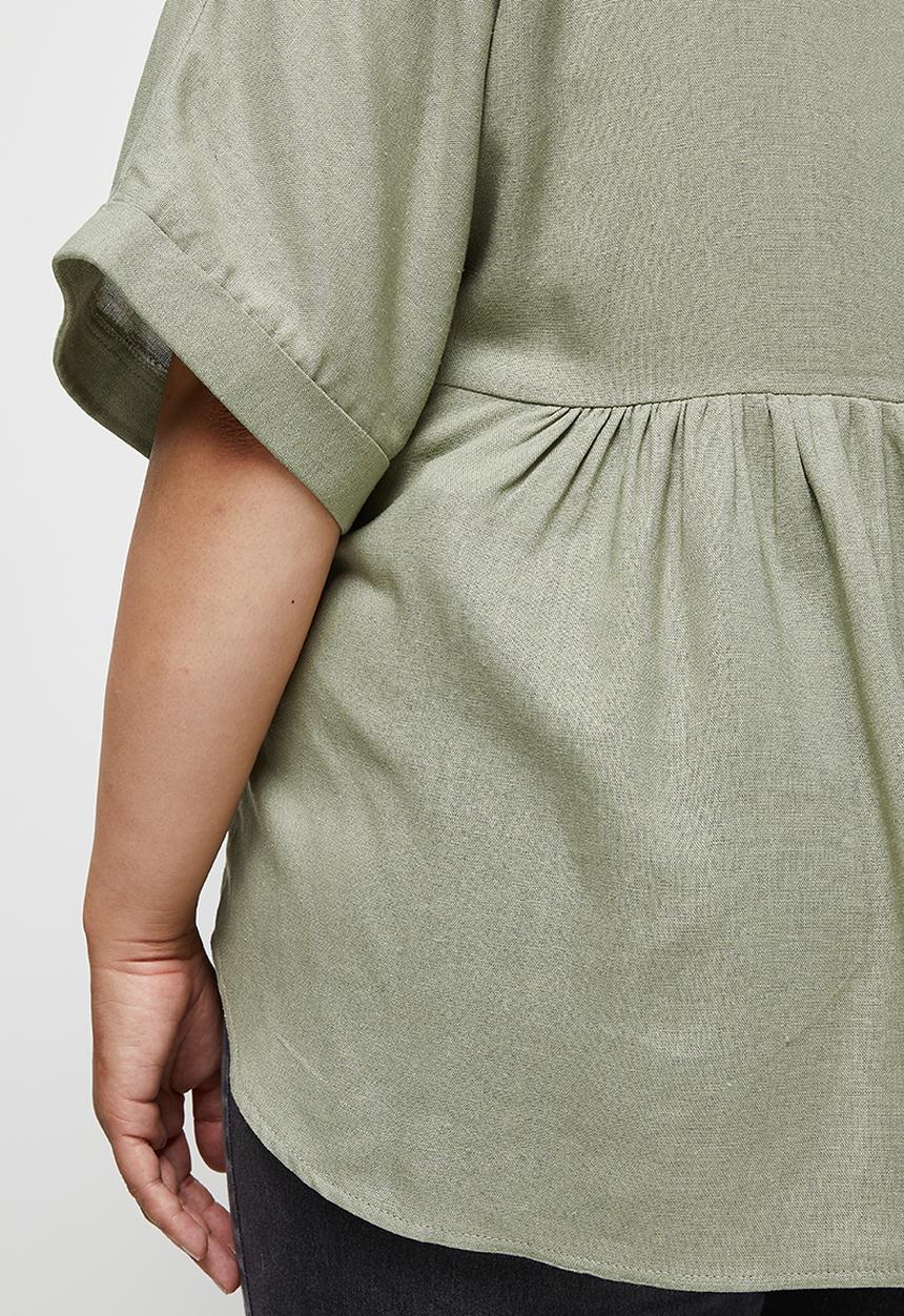 edit Plus - Linen blend boxy blouse - khaki