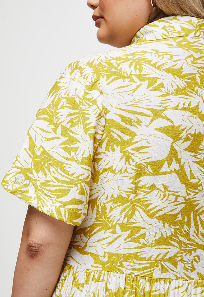 edit Plus - Babydoll maxi dress - yellow abstract palm