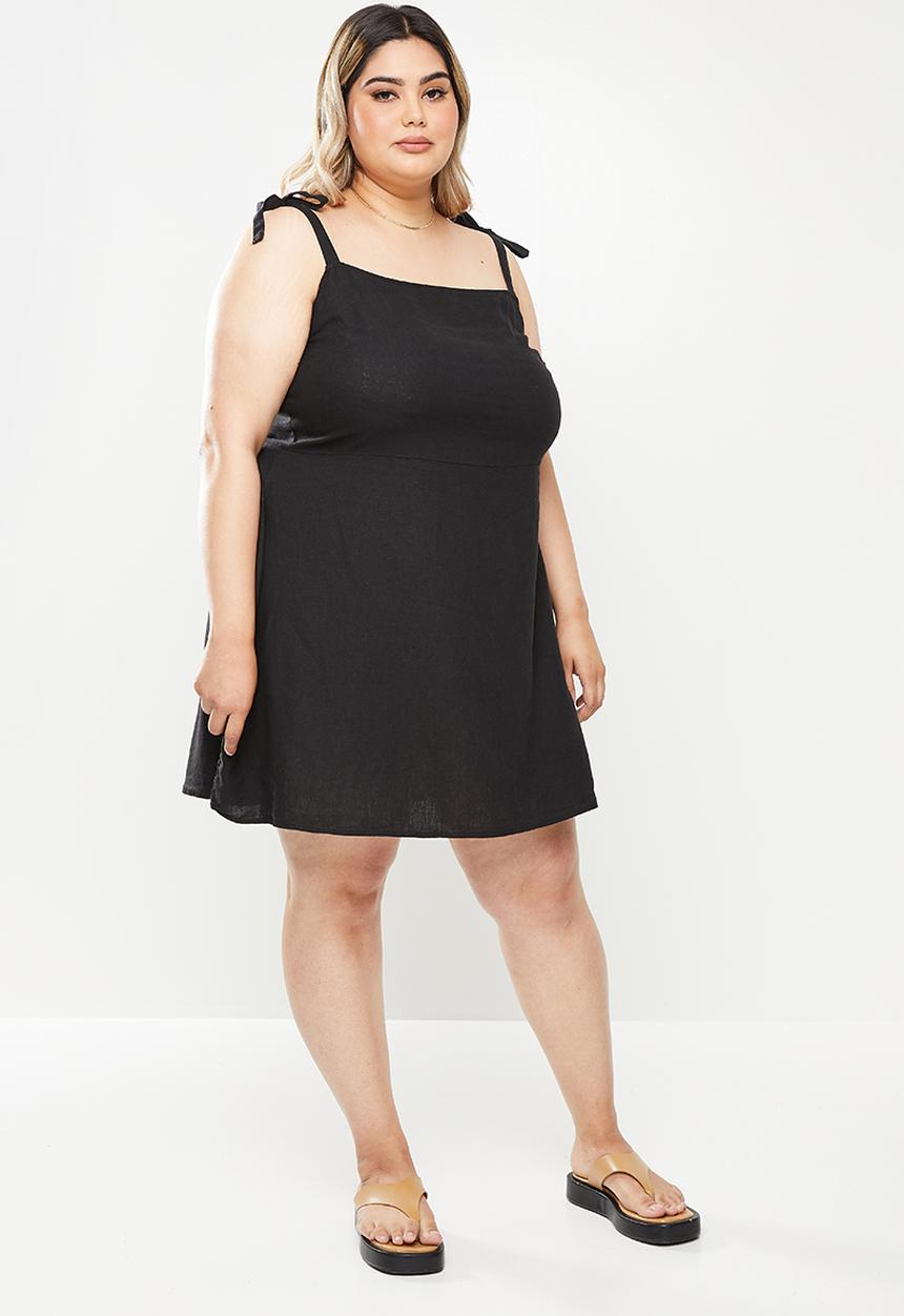 Cotton On - Curve woven tie shoulder mini dress - black