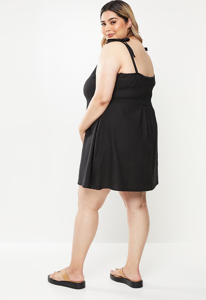 Cotton On - Curve woven tie shoulder mini dress - black