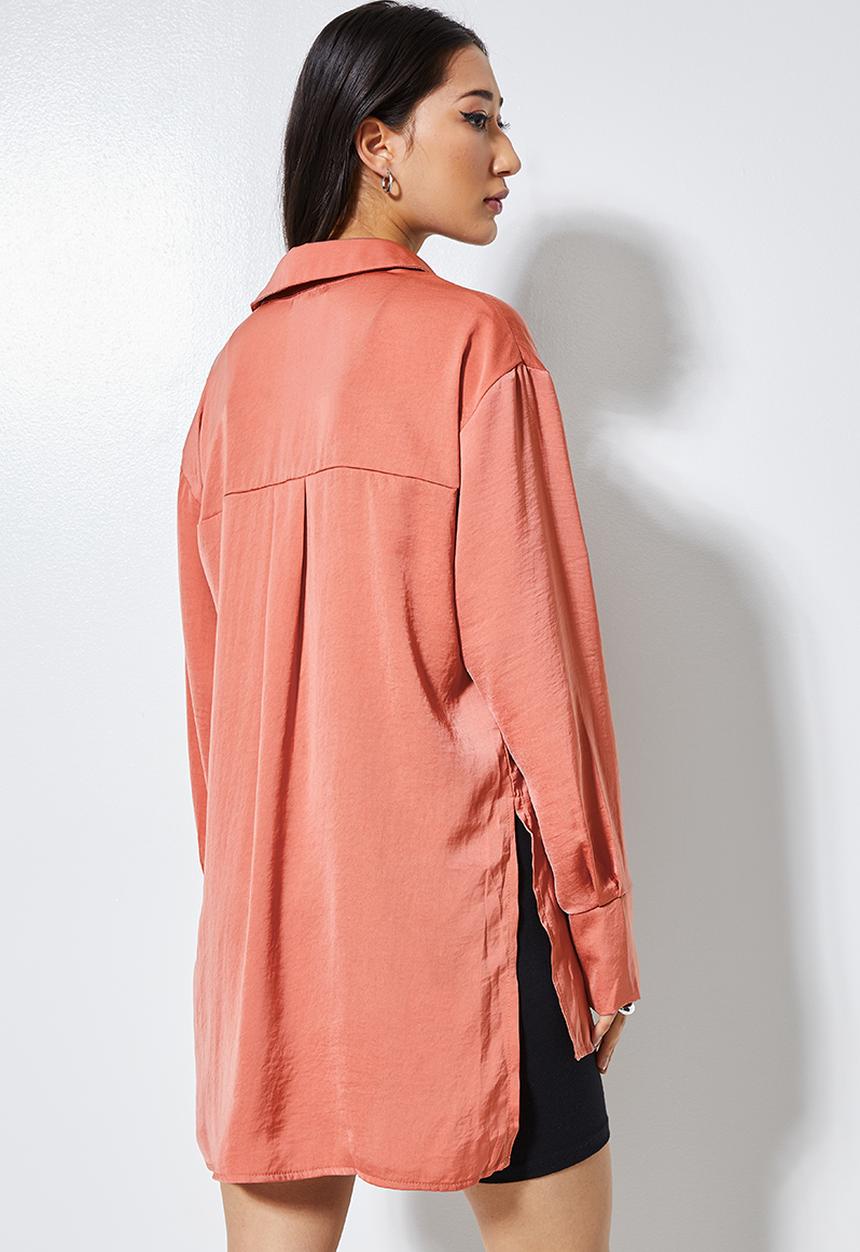 VELVET - Longline satin blouse - pink
