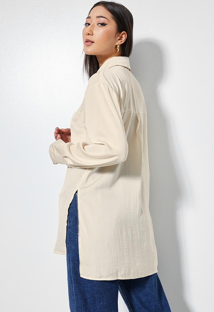 VELVET - Longline satin blouse - stone