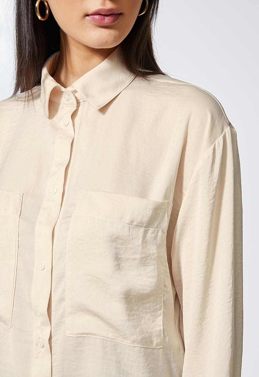 VELVET - Longline satin blouse - stone