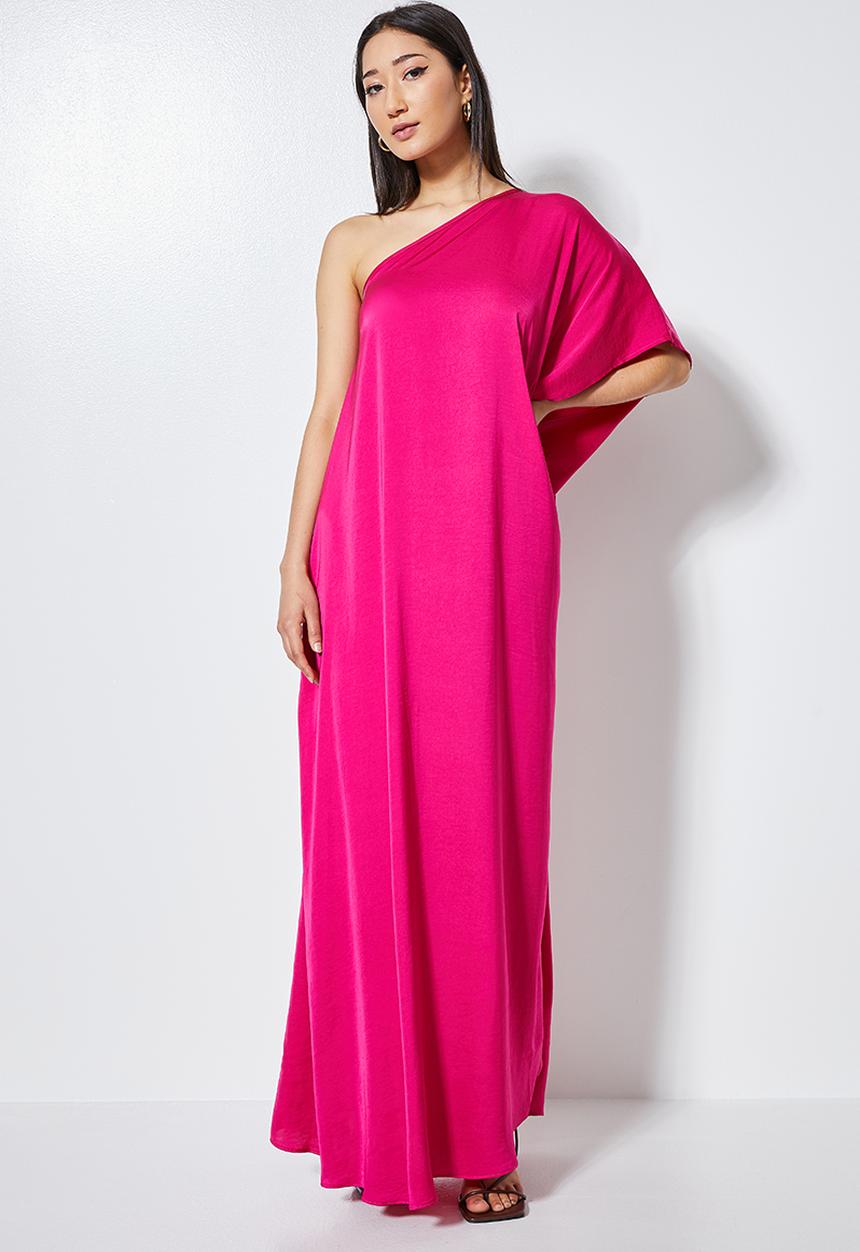 VELVET - Asymmetrical sleeve maxi - pink 