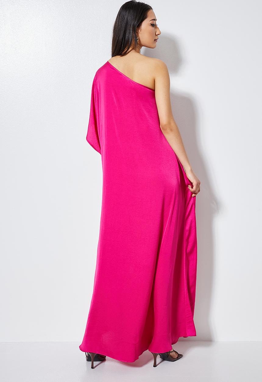VELVET - Asymmetrical sleeve maxi - pink 