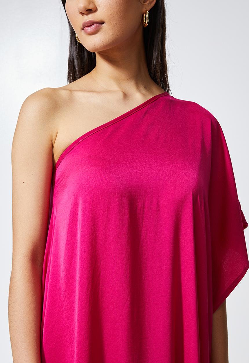 VELVET - Asymmetrical sleeve maxi - pink 