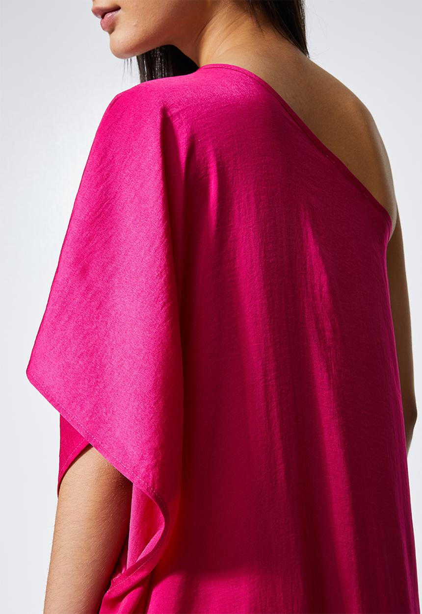 VELVET - Asymmetrical sleeve maxi - pink 
