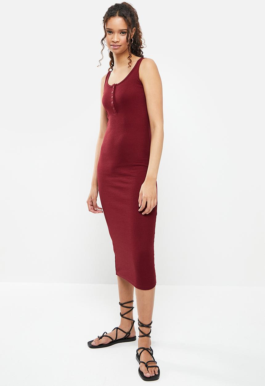 dailyfriday - Half placket midi dress - dark red